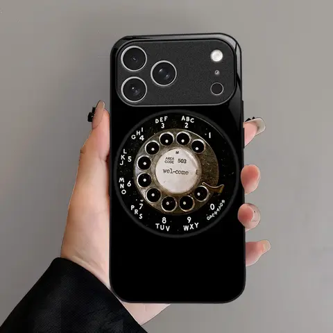 [Magnetic Design]2026 Dial Tone: The Retro Black Glass Shell  Phone case: Vintage Rotary Phone Pattern Tempered Glass Phone Case in Black for iPhone 17 Pro Max 16 Plus 15 14 13 12 11 Air XR & Samsung Galaxy S23–S25 ,Summervibes summerwins 985