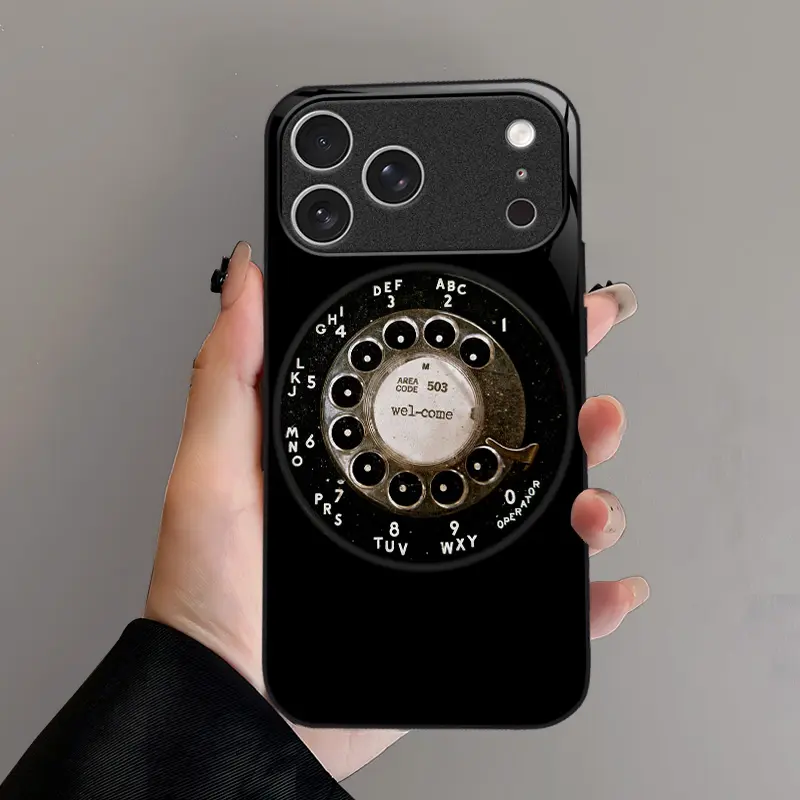 [Magnetic Design]2026 Dial Tone: The Retro Black Glass Shell  Phone case: Vintage Rotary Phone Pattern Tempered Glass Phone Case in Black for iPhone 17 Pro Max 16 Plus 15 14 13 12 11 Air XR & Samsung Galaxy S23–S25 ,Summervibes summerwins 985