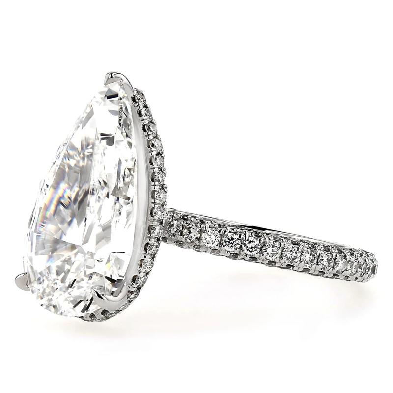 PEAR SOLITARE THREE ROW PAVE RING 7.01CT with Elegant Pear-Shaped lab grown  diamond Gia certified and Dazzling Pave Setting