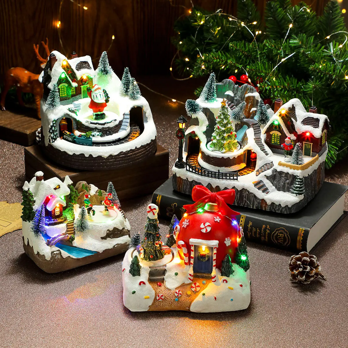 Christmas Rotating Music Box Ornament Rotating Train Decoration Christmas Gift