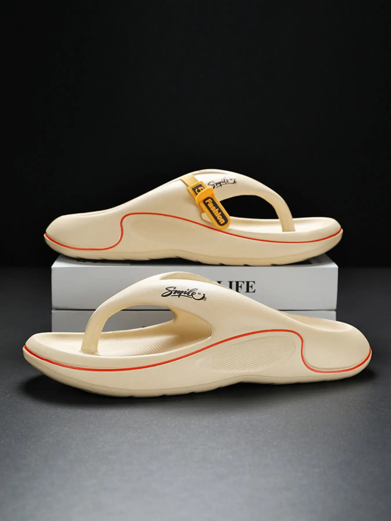 Parent-Child White-Black Line Platform Flatform Flip-Flops, Minimalist Sandals, Minimalist Cool Style, One-Piece Material + Platform Height Increase + "Smile" Logo, Comfortable & Non-Slip, Ideal for Home Leisure & Light Outdoor Outings