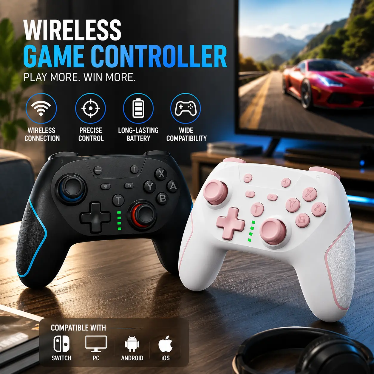 Single Wireless Controller for Switch Switch Lite OLED Switch 2, Compatible Gaming Controller with 2 Back Buttons, 3-Level TURBO Adjustable, Ergonomic Design for Comfortable Gaming, Available in Black or Pink, Perfect for Solo Play or Gift
