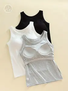 3-Pack Women's Seamless Lingerie Set, Soft Comfortable Sleeveless Design, No Steel Ring, with Pads, Suitable for All Seasons