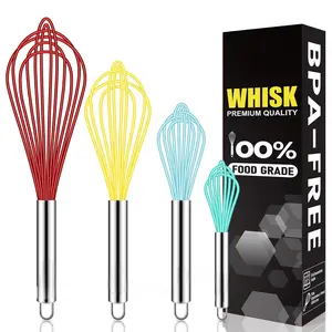 4-Piece Silicone Whisk Set, Wire Ball Whisk for Cooking Egg Beater