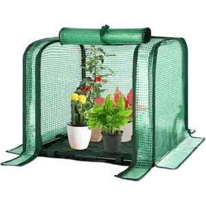 Portable Mini Greenhouse Small Green House with  Pad 23x13x17 Inch  Cover Tent for Garden Small  Indoor Outdoor, Green PE