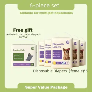 X9 disposable bitch diapers-gift bamboo charcoal pet pad, set of six, with humidity indicator, double-layer leak-proof design, super absorbent, pet training and toilet supplies, suitable for incontinence and stimulating urination (XS to L code).