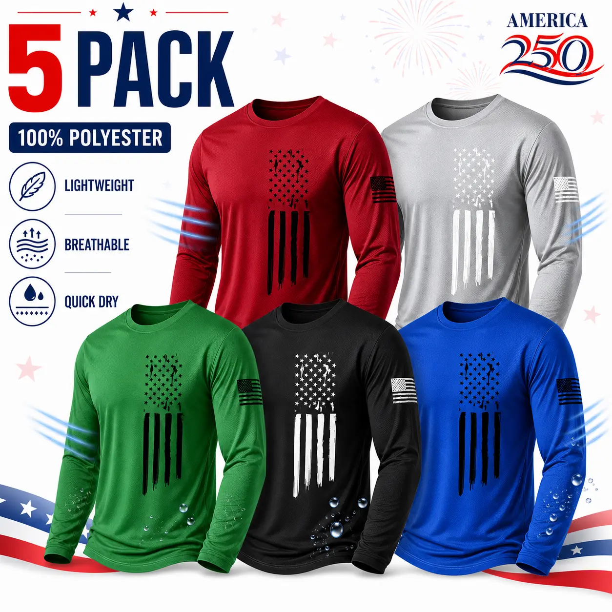 Men's 5-piece long sleeved T-shirtlightweight plain color lining Patriot Apparelmen's clothing suitable for gym sports wear,quick drying breathable fabric for daily casualwear, spring and autumn men's clothingAthletic Apparel Athletic Mesh