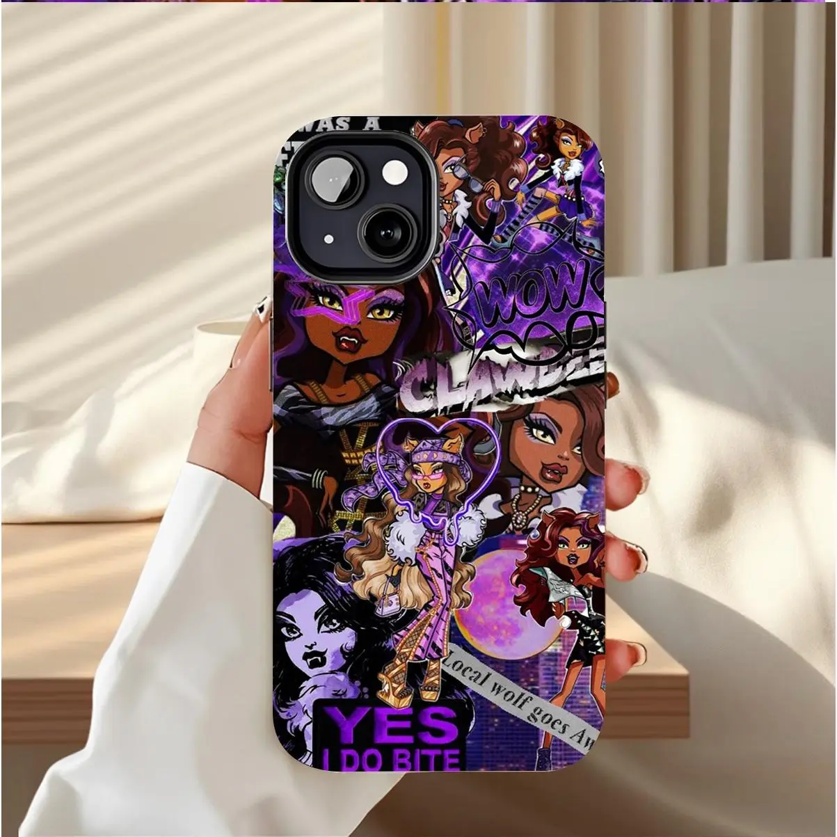 Monster High Themed Vibrant Purple Cartoon Character Print Mobile iPhone Case for iPhone 17. Dual - Layer Shockproof PBT+TPU Mobile Case, Compatible with iPhone 17/16/15/14/13/12/11 Pro Max/Plus Durable Protection