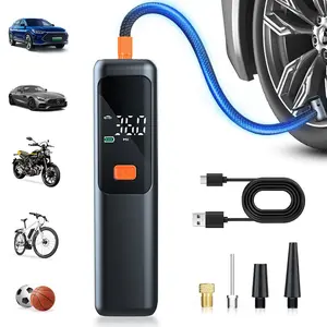 Tire Inflator Portable Air Compressor - 150 PSI Air Pump For Car Tires, 12V DC Electric Bike Tire Pump with Pressure Gauge LED Light for Car, Bicycle, Motorcycle, Ball