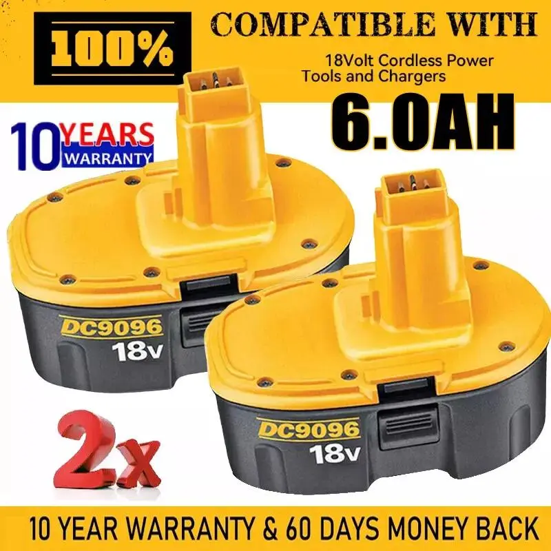 2Pack 18 Volt 6.0AH NI-MH Battery Replacement For Dewalt DC9096-2 DC9098 DC9099 DC9096 NEW 2Pack 18 Volt 6.0AH NI-MH Battery Replacement For Dewalt DC9096-2 DC9098 DC9099 DC9096 NEW