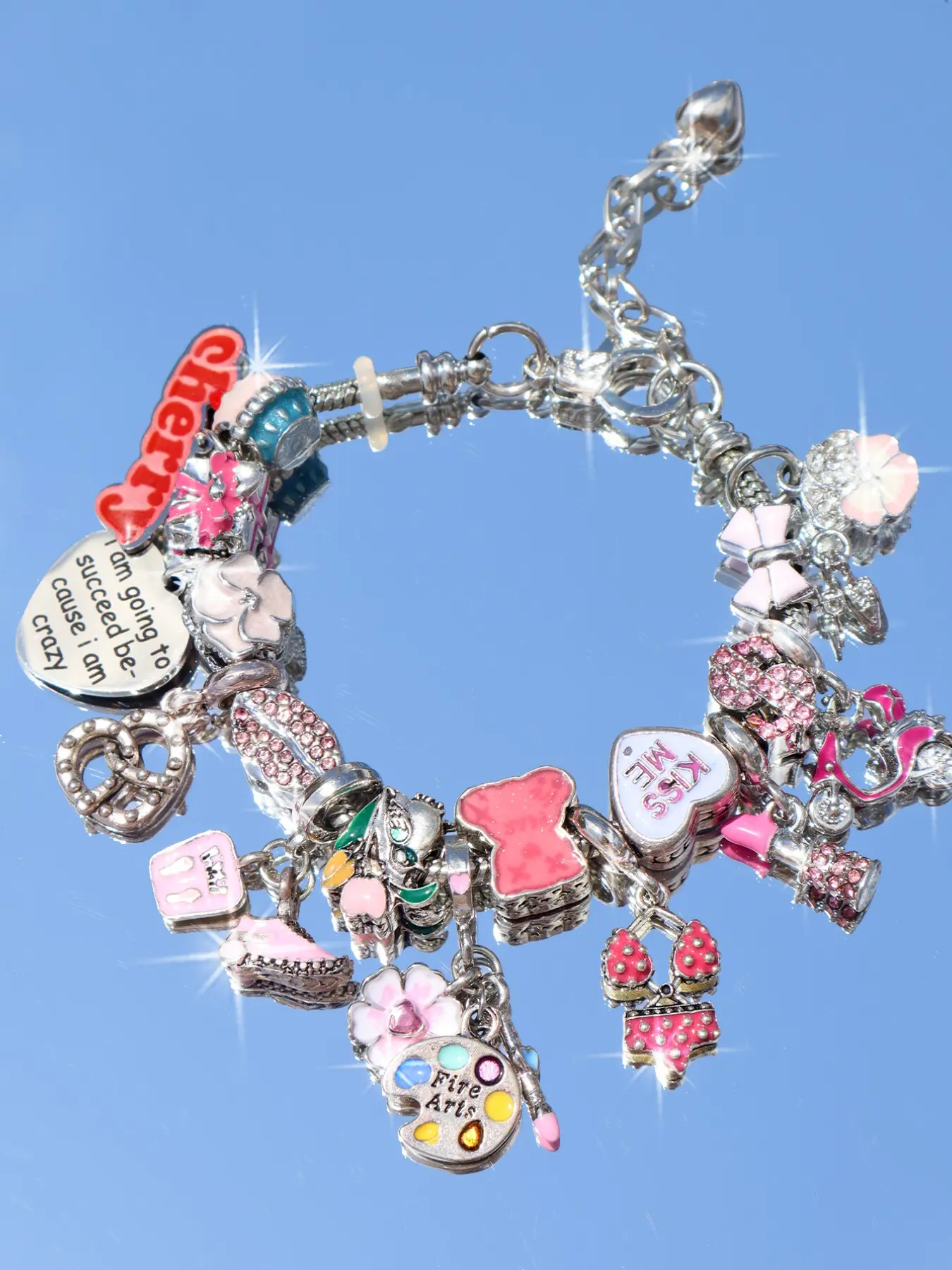 Bikini Charm Bracelet, Cherry Blossom Heart Slogan Bracelet, Fun Lipstick Hot Girl Bracelet, Kissme Music Festival Friendship Bracelet, Playful Look, Charm Hand Chain, Quirky Accessories, Fashion Bracelet