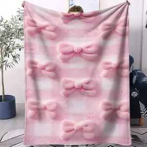 Pink bow print pattern blanket, suitable for all seasons, suitable for beds, sofas, cars, room decorations, and gifts, suitable for children or adults, Soft Comfy Blanket, Lightweight Throw Blanket, Decorative Giftable Blankets