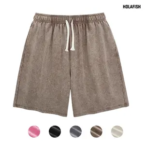 Holafish Mens Shorts Athletic Vintage Short Acid Washed Shorts Cotton Heavyweight Elastic Waist Streetwear Sweatpants Unisex Design, Perfect for Men & Women