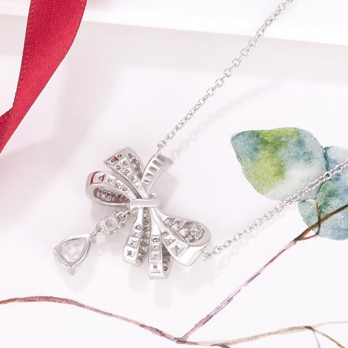 Elegant Sparkling Bow Pendant Necklace for Women, Dainty Ribbon Charm with Teardrop Drop, Luxury Statement Jewelry for Wedding, Party, Prom, Perfect Gift for Girlfriend, Birthday, Valentine's Day, Trending Fairy Aesthetic Accessory