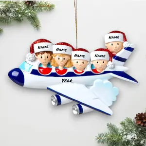 Personalized Vacation Family of 5 Christmas Ornament – Airplane Trip Keepsake with Custom Names & Year – Travel Holiday Gift – Noel Box
