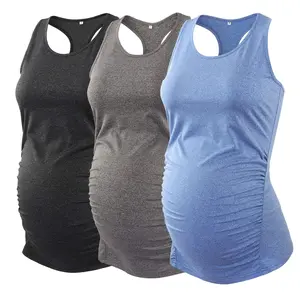 Ecavus | 3 Packs Women Maternity Tank Tops Seamless Racerback Workout Athletic Yoga Tops Pregnancy T-Shirt