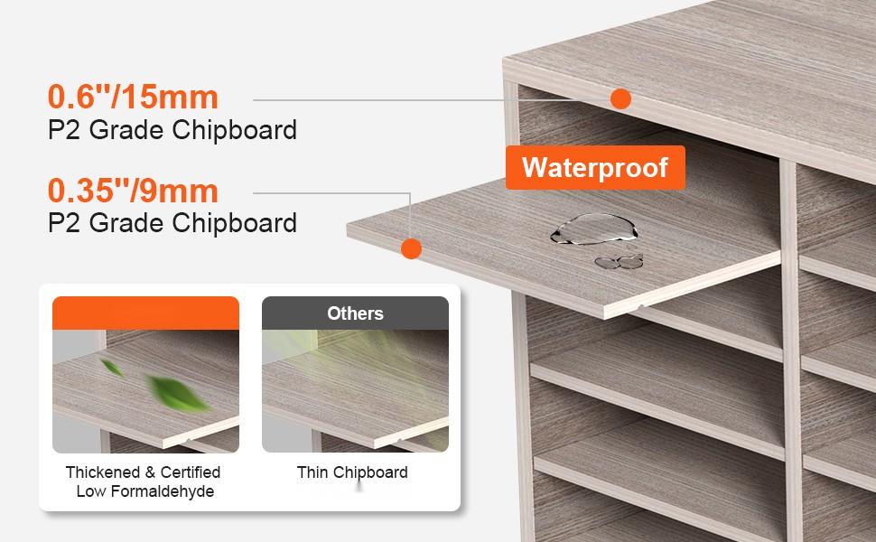 27 Compartments Wood Literature Organizer With Adjustable Shelves In MDF Mail Center For Office Home School Storage Of Files Documents Papers Magazines In Grey Finish, Ideal For Desk, Classroom, Library Organization