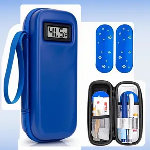 Insulin Cooler Travel Case with Temperature Display, Durable Insulated Bag, Diabetes Travel Refrigeration Medical Box, Thermal Insulated, Includes 2 Ice Packs for Daily Use, Insulated Portable Cooler, Travel Essentials 03