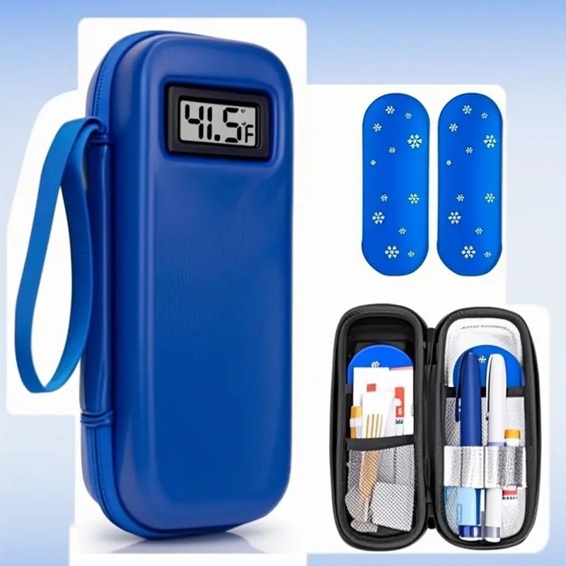Insulin Cooler Travel Case with Temperature Display, Durable Insulated Bag, Diabetes Travel Refrigeration Medical Box, Thermal Insulated, Includes 2 Ice Packs for Daily Use, Insulated Portable Cooler, Travel Essentials 03