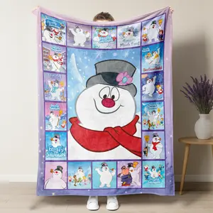 Snowman Flannel Blanket Christmas Movie Theme Soft Comfortable Machine Washable Polyester Indoor Outdoor Use