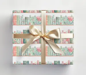 Bibliophile Gift Wrap, Books Wrapping Paper Roll, Pastel Books Gift Wrap Roll, Wrapping Paper Books Design for Booklovers, Pastel Bookshelf