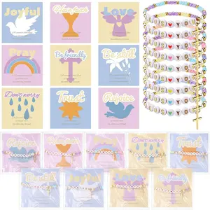 25 Set Easter Christian   Loves You Bracelet Bulk  Verse Clay Beaded  Religious Friendship Bracelet with Card Catholic  for Women Church Sunday School Reminder