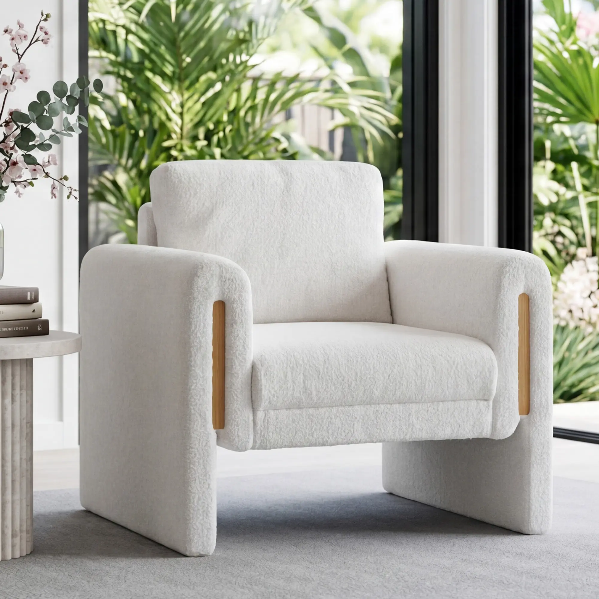 35" Wide Modern Boucle Armchair with Armrest, Extra Thick Cushion, Ergonomic Oversized Upholstered Single Sofa Reading Chair - Durable, Assembly Required for Living Room, Small Spaces