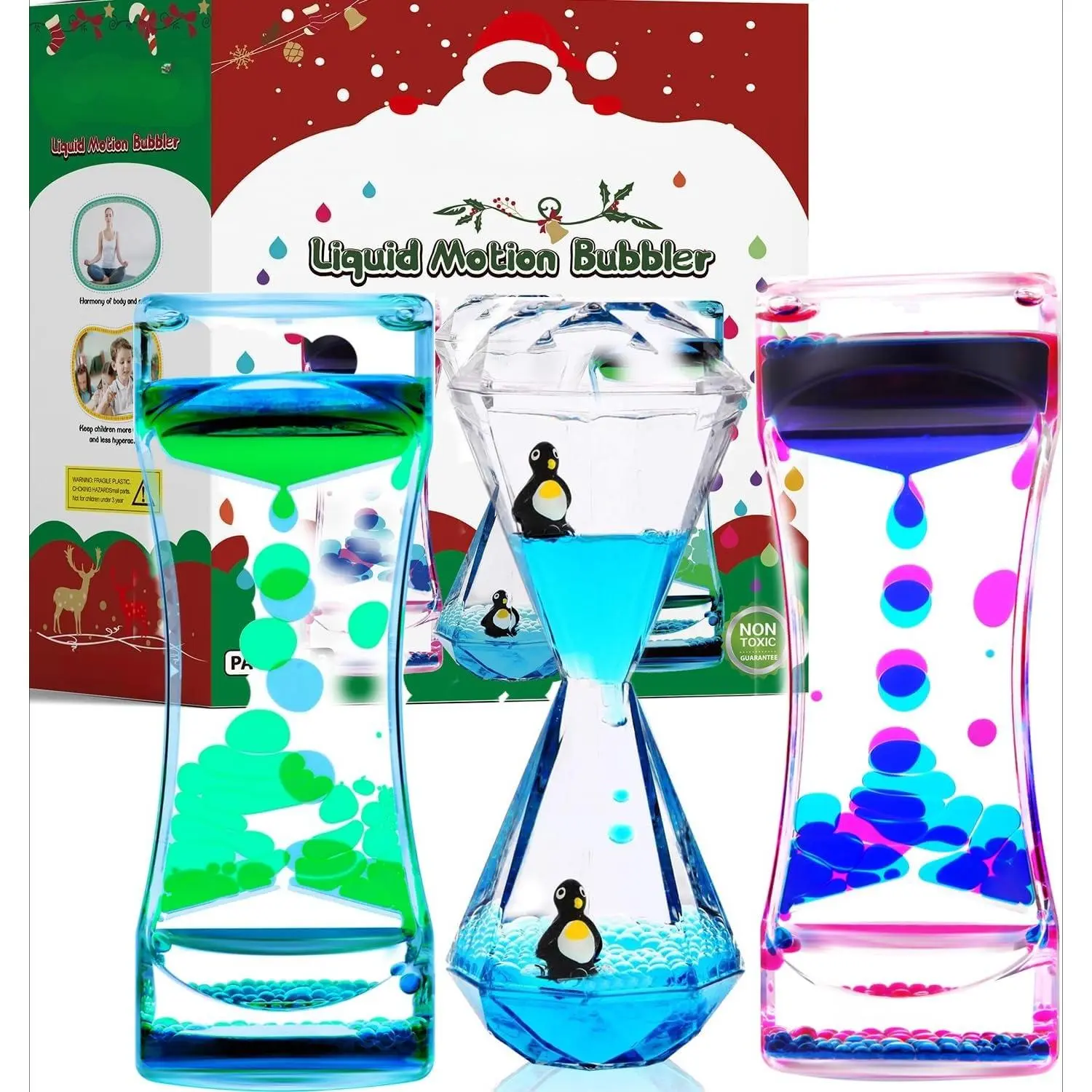 F-SO51 Colorful Crystal Glass Liquid Motion Bubbler - 2" Wide x 5.55" Length Handheld Oil Timer Fidget Toy, Stress Relief Classroom Supplies Paperweight, Calming Entertainment Sensory Toy for Autism