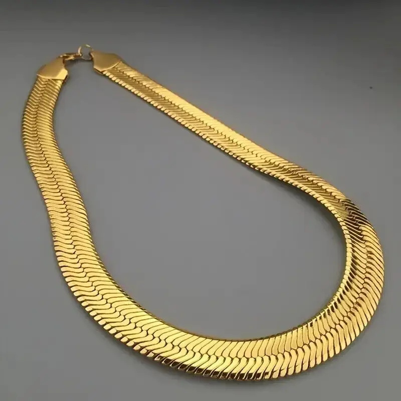 MaxBling81 11mm Polished Herringbone Chain Necklace, 20-Inch Unisex Gold-Plated Brass, Durable Fashion Accessory