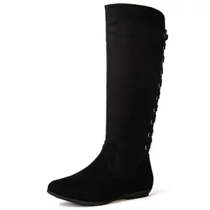 GLOBALWIN Women's Black Boots Wide Calf Flat Fashion Knee High Boots For Women With Zipper 10M