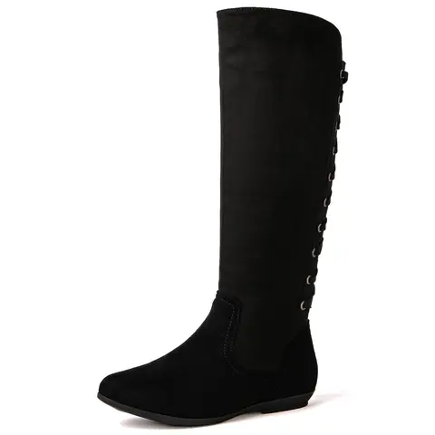 GLOBALWIN Women's Black Wide Calf Knee-High Flat Boots - Sturdy Sole, Zipper Closure for Quick Dressing, Footwear Fashion (Size 10M)