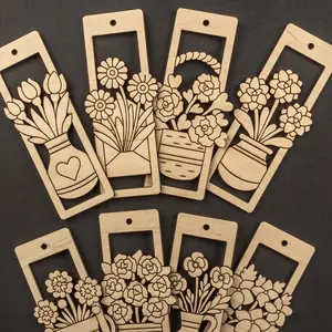 Set of 8 Wooden Flower-Shaped Pieces for Decoration, Unfinished Wooden Bookmarks in Floral Shapes, Suitable for Painting And Decoration, Used for Gift Wrapping Supplies, Plant-Themed Wooden Pendants, And Gift Decorations