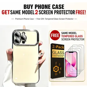 (Includes 2 Free Screen Protectors) iPhone 11/12/13/14/15/16/17 Pro Max/Air Case|   Premium Electroplated Full-Cover Large View Window Soft Case