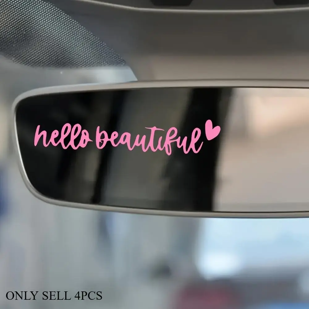 4PCS/SET ardcore Gentle Self-Love Style hello Heart Cursive, Car Accessories, Sticker for cars, Suitable for Car Rearview Mirrors, Car Bodies, Personalized Decal for Gentle Self-Love Culture and Personalized Aesthetics Enthusiasts