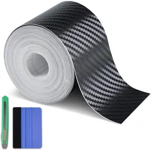 Carbon Fiber Wrap Black Vinyl Wrap,  Window Door Trim Universal Chrome Delete Vinyl Tape, Door Edge Guards  Protection Tape Auto Accessories with Free Tool Kit (2in x 30ft)