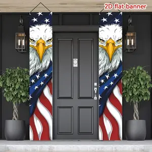2D Flat 2PC Polyester Couplet Banner, American Bald Eagle Patriotic Theme Design, Featuring Majestic Bald Eagle Figure, US Flag Elements & Classic Red White Blue Color Scheme, Solemn Tough Style, Indoor and Outdoor Use