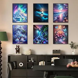 6 Kinds Of Patterns Scenery Diamond Painting Art Kits , 5D Full Round Drill DIY Gem Art Craft for Adults Beginners,Diamond Painting with Complete Tools,Perfect Home Wall Decor and Gift 12x16 Inch