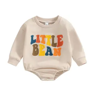 FOCUSNORM Newborn Baby Girl Boy Little Bean Bubble Romper 3 6 12 18M Onesie Sweatshirt Long Sleeve Oversized Fall  Bodysuit