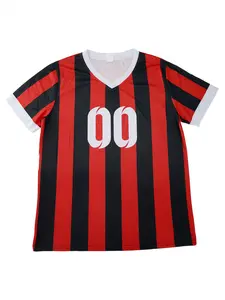 Red Black Striped Soccer Jersey, Custom Football Shirt for Men Women