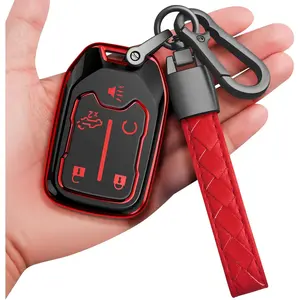 for Chevrolet Key Fob Cover with Keychain Soft Full Protection Key Shell Key Case Compatible with GMC Suburban Tahoe Silverado Terrain Yukon Sierra 1500 2500 3500 HD Chevy (Red, 5 Button)