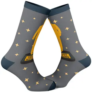 Men's Trophy Husband Socks Funny Best Hubby Award Sparkling Gold Footwear Funny Graphic Socks Comfortable Fitted Spandex Cotton