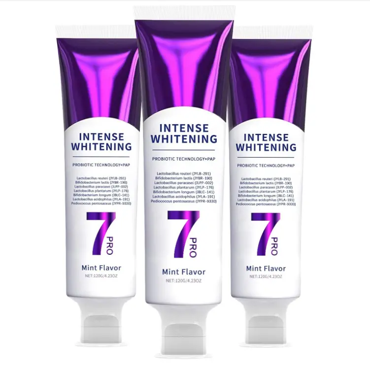 3Pack 7 PRO Toothpaste Whitening, Intense Teeth Whitening Toothpaste for Adults | Fluoride-Free | Sensitivity Safe | Purple Beads | Fresh Breath | Help Remove Tea & Coffee Stains | Mint Flavor