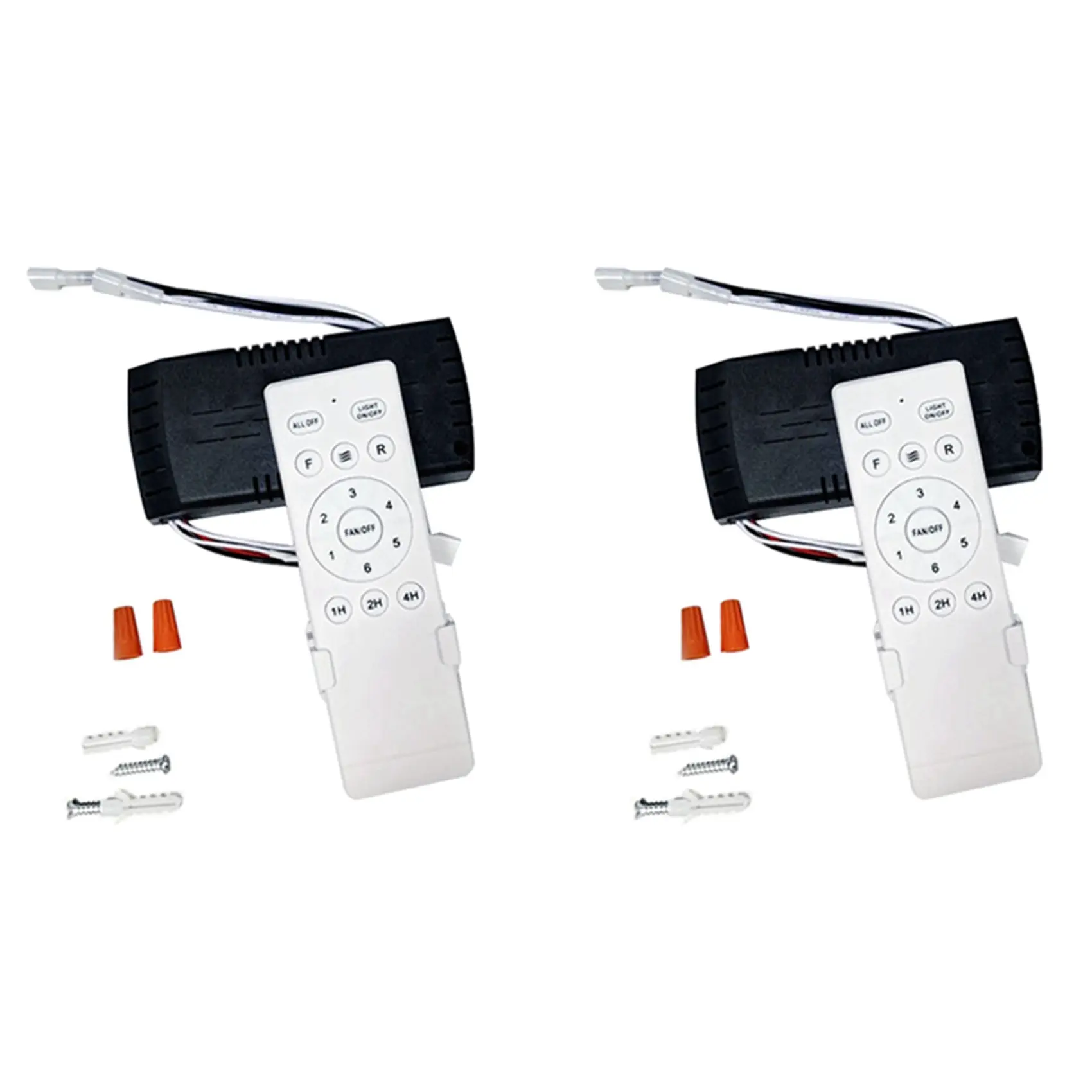 2 x Controller Universal Ceiling Fan Remote Replacement Kit, 6-Speed, Timing, Easy Install, Long Range, 1 Button Light On/Off for DC Ceiling Fans, Fan Control
