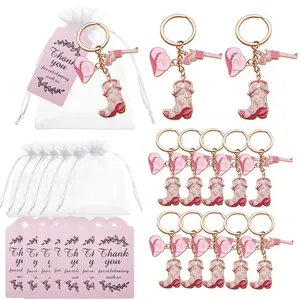 36pcs Western Cowgirl Keychain Set, Denim Style Party Favors with Hats & Boots, Cute Country Star Boot Hat Keychains, Includes 12 Thank Cards, Keychain Pendant