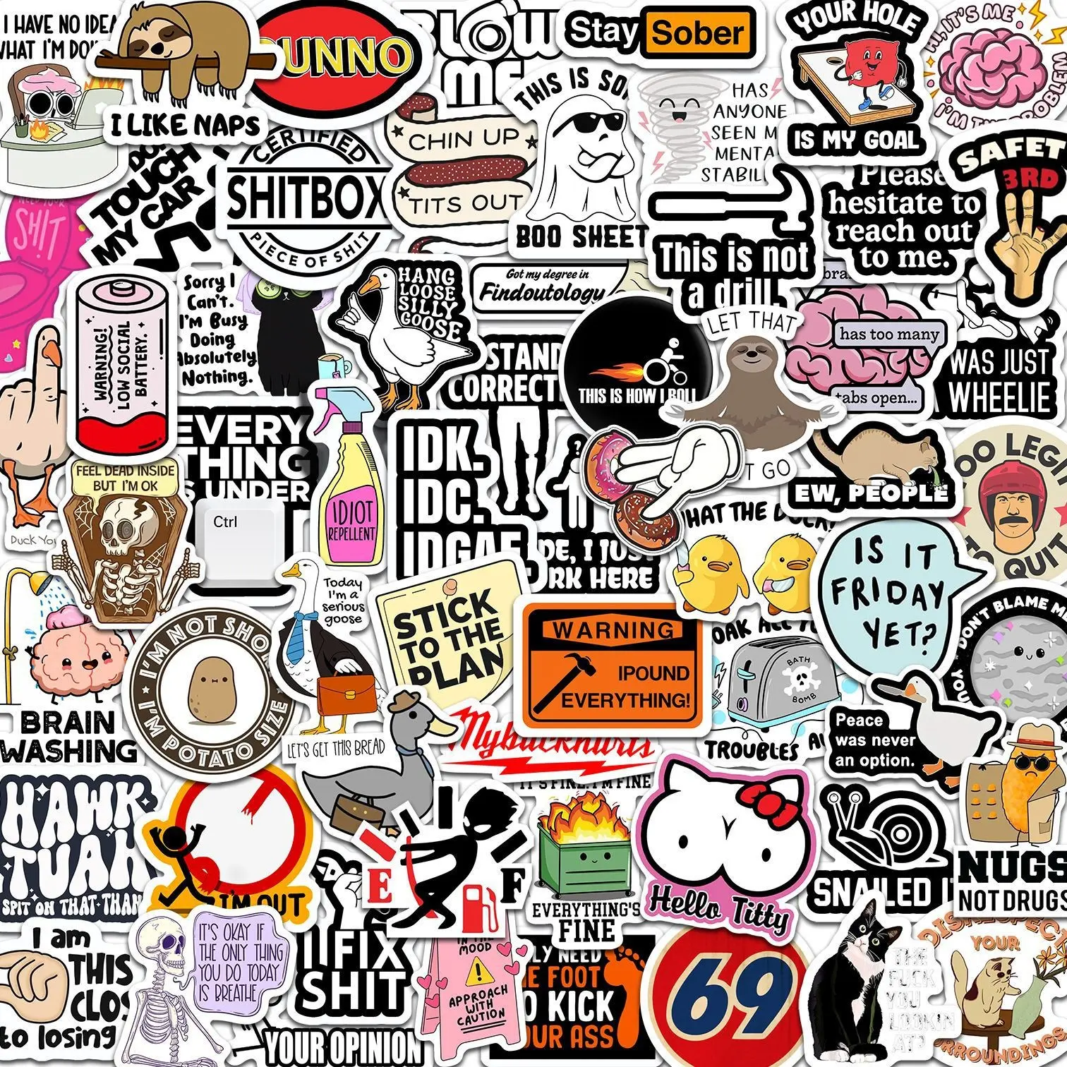Fun Pattern Stickers DIY Luggage Journal Decoration Cellphone Phone Case Decals Accessories Graffiti Stickers Guitar Notebook Laptop Thermos Cup Waterproof 50 Sheets Unique