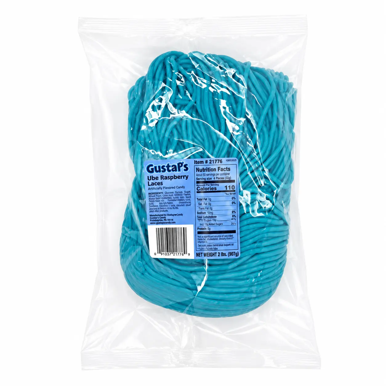 Gustaf's Blue Raspberry Licorice Laces - 2 Lb. Bag