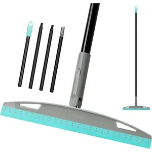 Multifunction Rubber Air Broom, Silicone Floor Squeegee with 59" Long Handle for Cleaning Floor Bathroom Kitchen Shower Tile Pet Hair Fur Marble Glass Window Blue