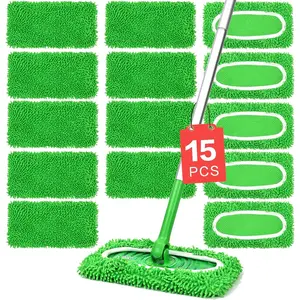 15 reusable microfiber mop pads, suitable for floor mops, with replaceable wet mop refills and washable dry mop cloths, used for cleaning floors/hardwood floors