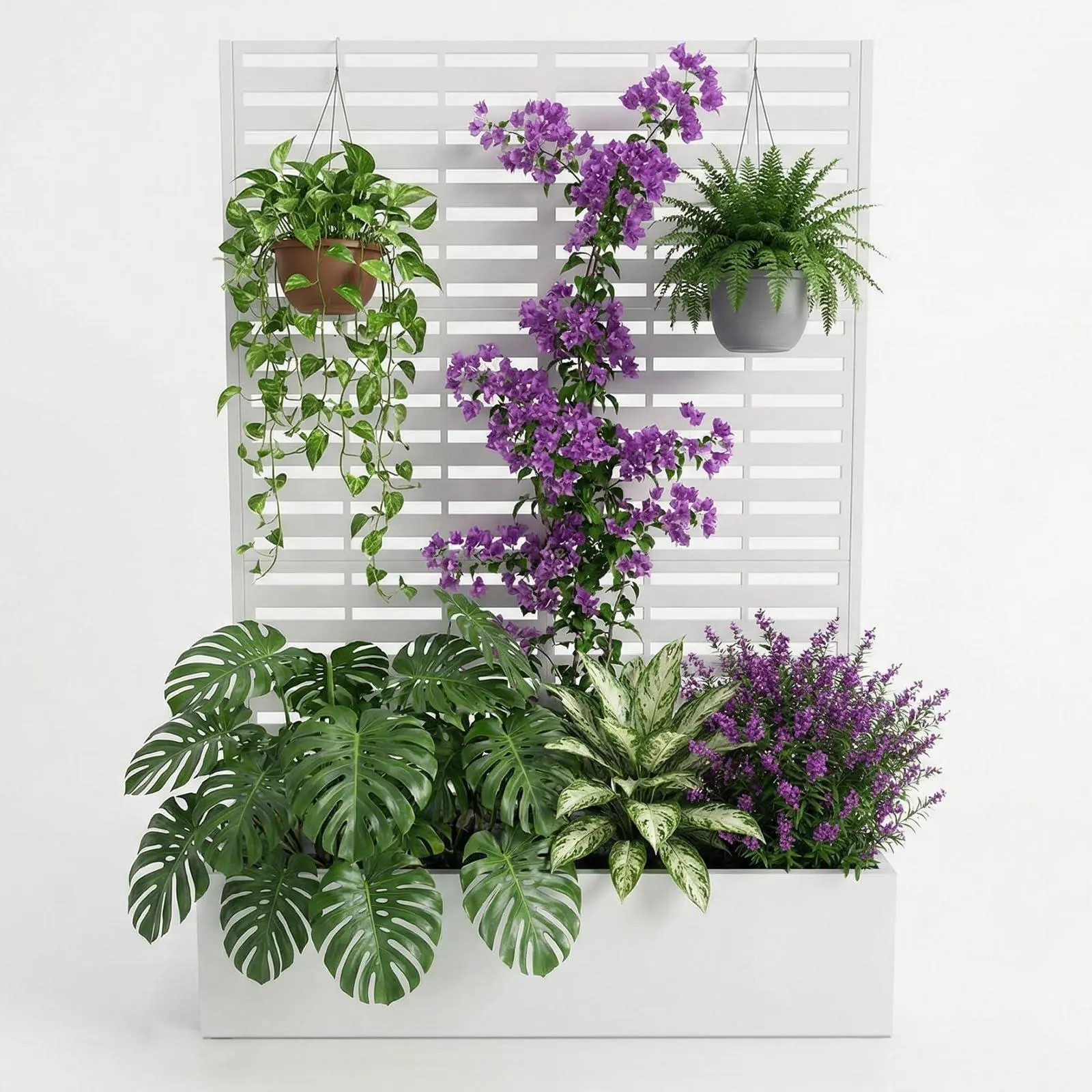 GARVEE Galvanized Metal Raised Garden Bed with Trellis & Privacy Screen, 70.1"x45"x15" Planter Box with Drain Holes, Planters for Outside for Patio Balcony Climbing Plants Flowers Vegetables, White