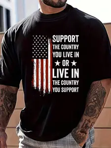 100% Cotton Support The Country You Live In The Country You Support USA T-Shirt Women's Men's Graphic Tee Crew Neck summer vacation Tops